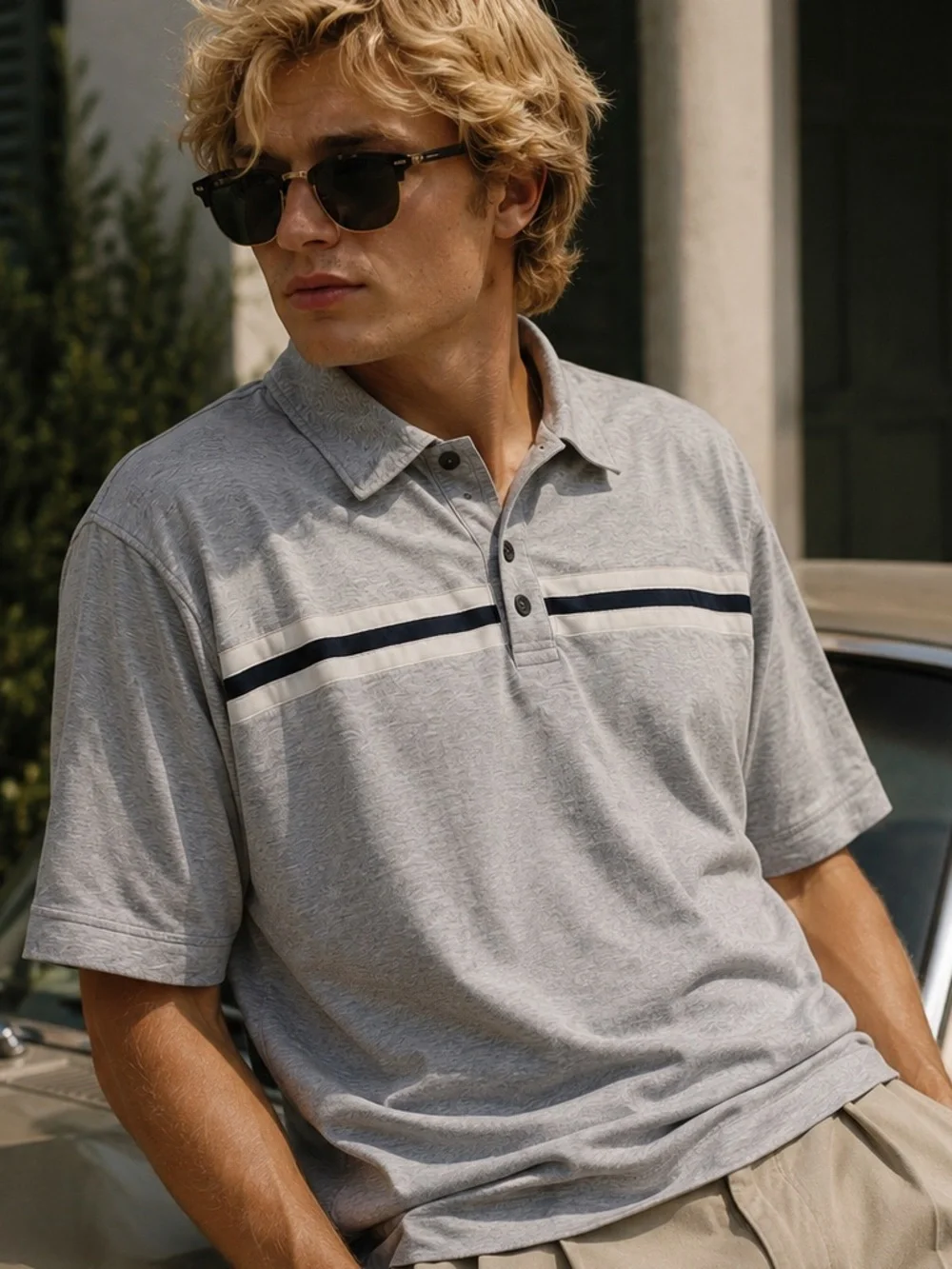 Banana Republic Vintage Gray Stripe Polo Shirt XL